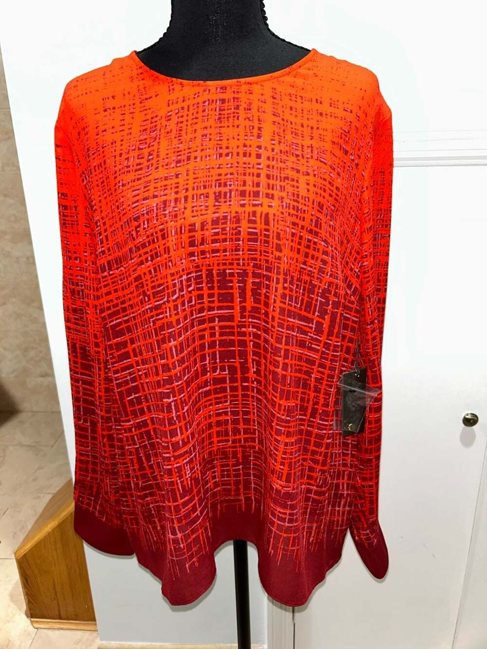 Vince Camuto 70s Dream Blouse Size L Wine Red Print